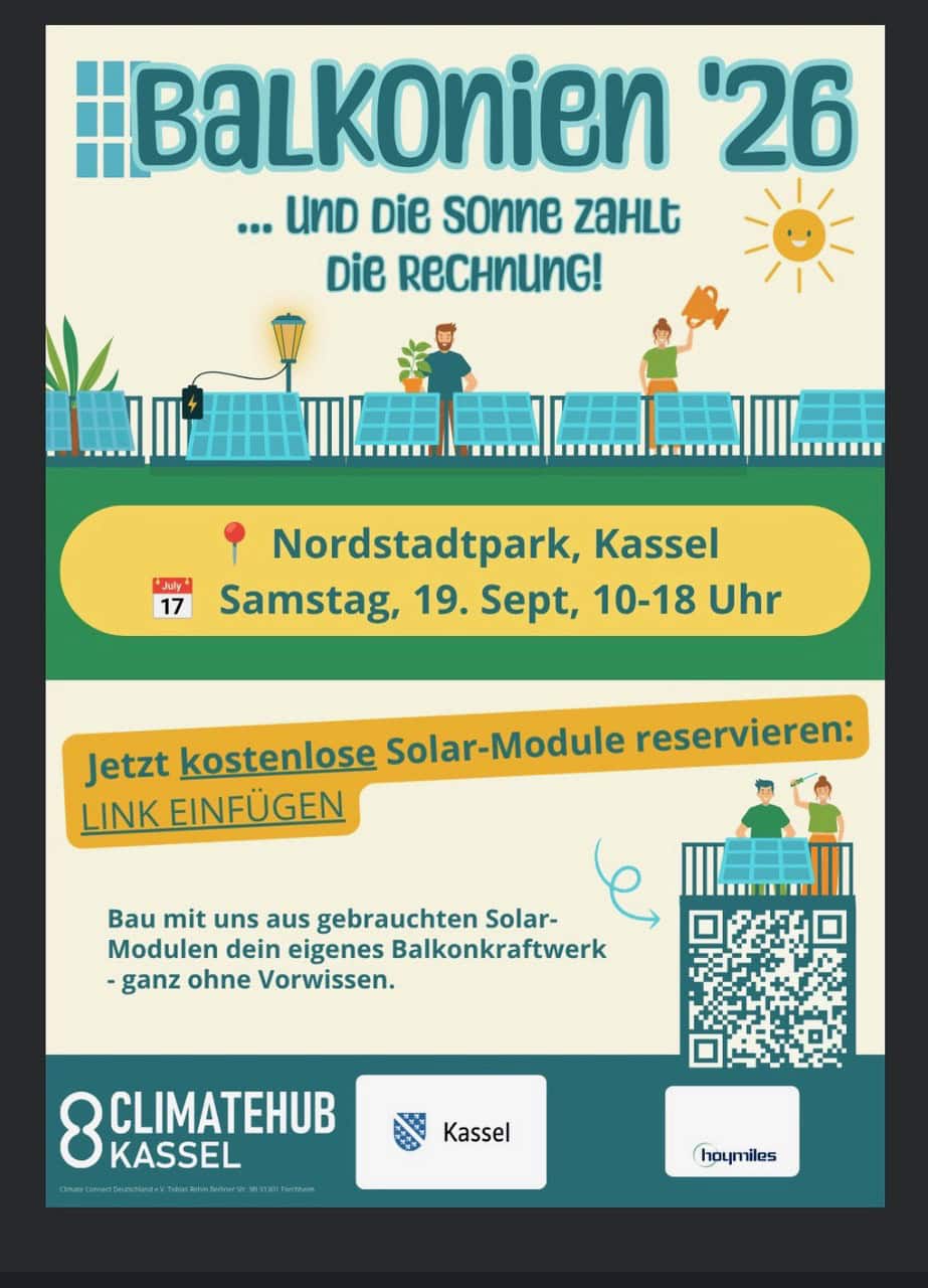 Solar-Module und Bürger Energie Kassel bei Balkonien '26.